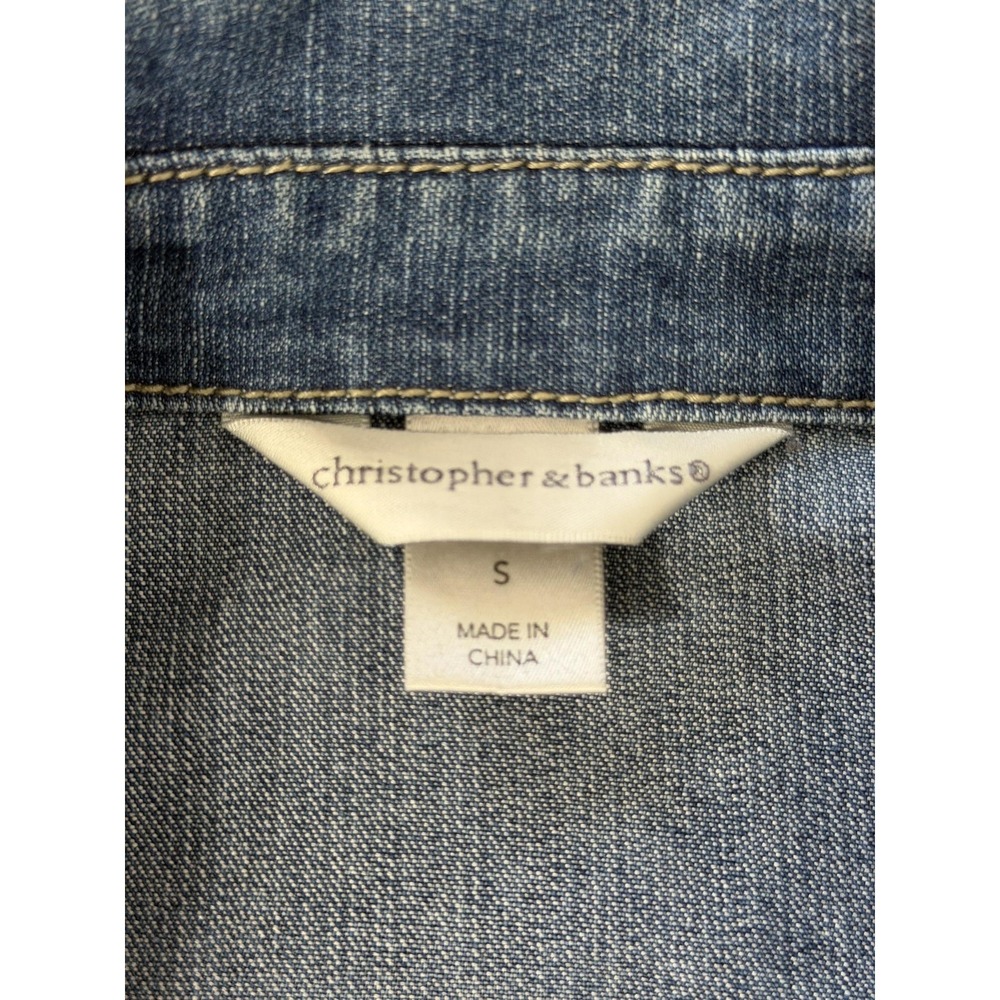 Christopher & Banks Womens S Blue Denim Jacket Rhinestone Button Stretch 000075 - Picture 3 of 11